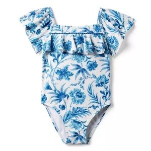 Janie & Jack Baby Girl Blue Floral Ruffle Swimsuit